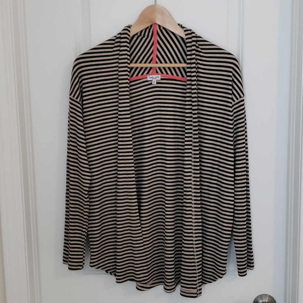 Splendid Black and Cream Striped Open Cardigan